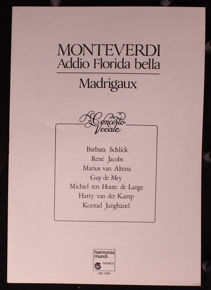 Claudio Monteverdi - Concerto Vocale, René Jacobs : Addio Florida Bella (LP)
