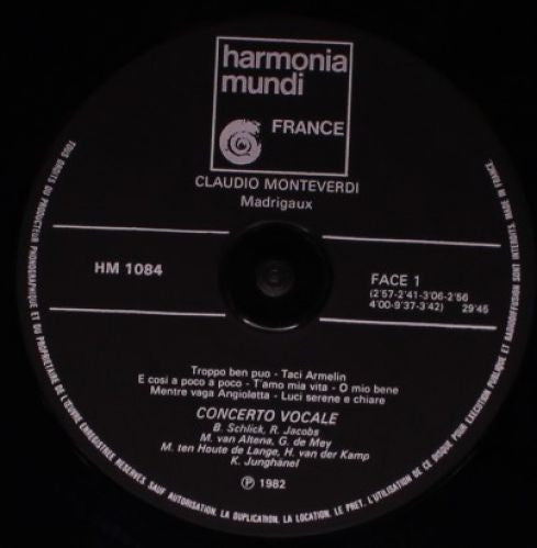 Claudio Monteverdi - Concerto Vocale, René Jacobs : Addio Florida Bella (LP)