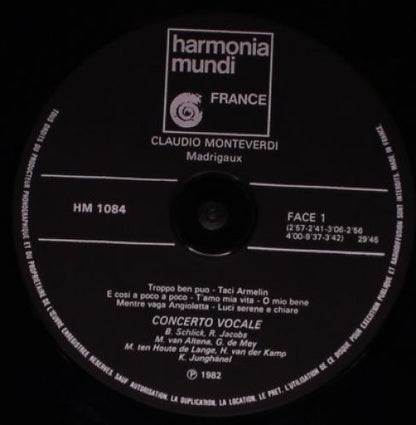 Claudio Monteverdi - Concerto Vocale, René Jacobs : Addio Florida Bella (LP)