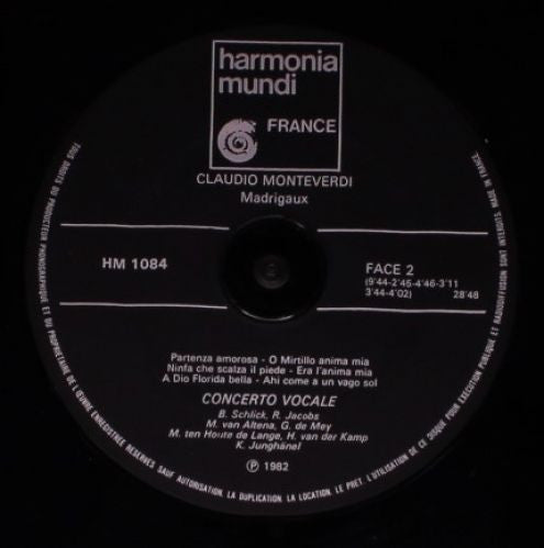 Claudio Monteverdi - Concerto Vocale, René Jacobs : Addio Florida Bella (LP)