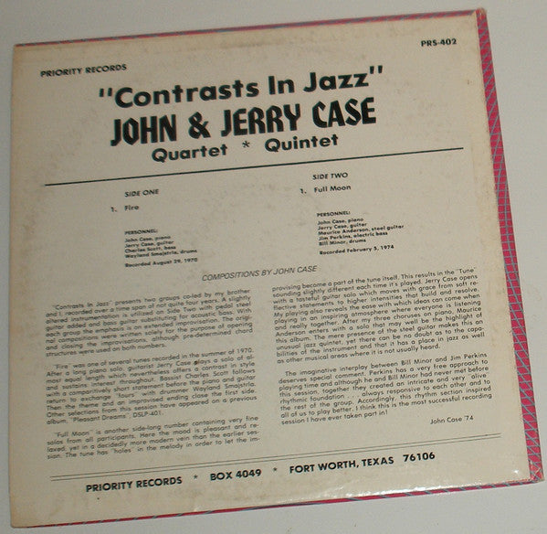 John & Jerry Case : Contrasts In Jazz (LP, Album)
