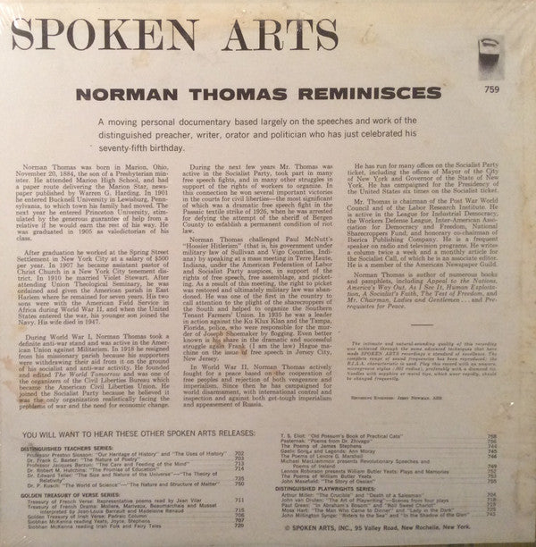 Norman Thomas (7) : Norman Thomas Reminisces (LP, Album)