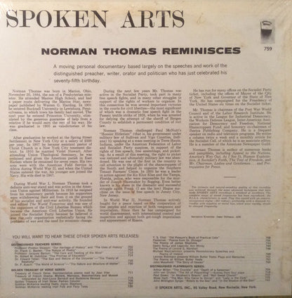 Norman Thomas (7) : Norman Thomas Reminisces (LP, Album)