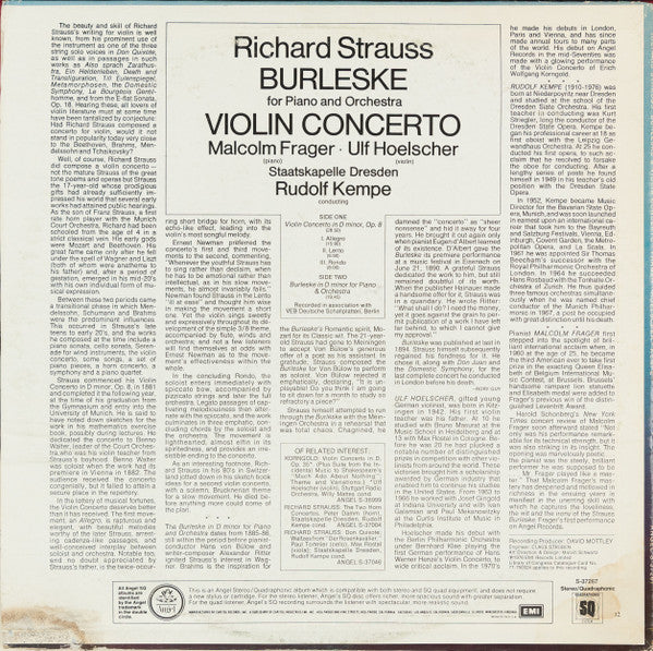 Richard Strauss – Malcolm Frager / Ulf Hoelscher, Staatskapelle Dresden, Rudolf Kempe : Burleske For Piano And Orchestra / Violin Concerto (LP, Album, Quad)
