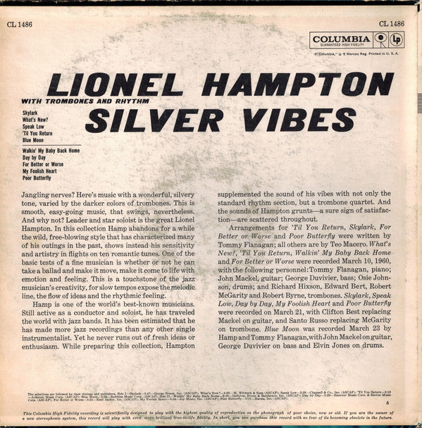 Lionel Hampton : Silver Vibes (LP, Album, Mono)