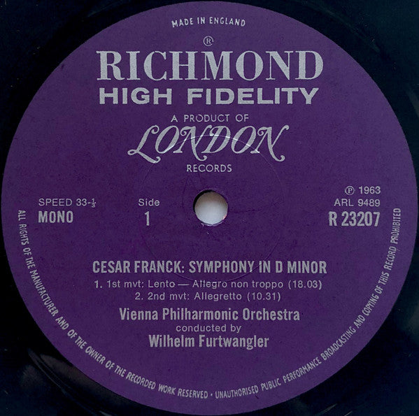 César Franck / Richard Wagner – Wilhelm Furtwängler / Hans Knappertsbusch, Wiener Philharmoniker : Symphony In D Minor / Siegfried Idyll (LP, Comp, Mono)