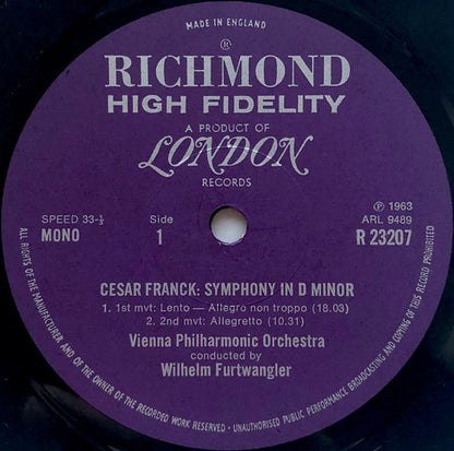 César Franck / Richard Wagner – Wilhelm Furtwängler / Hans Knappertsbusch, Wiener Philharmoniker : Symphony In D Minor / Siegfried Idyll (LP, Comp, Mono)