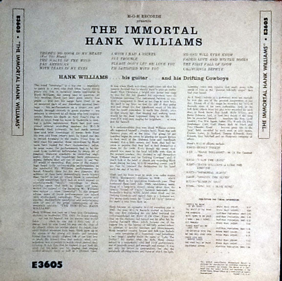 Hank Williams : The Immortal Hank Williams (LP, Comp, Mono, RP)